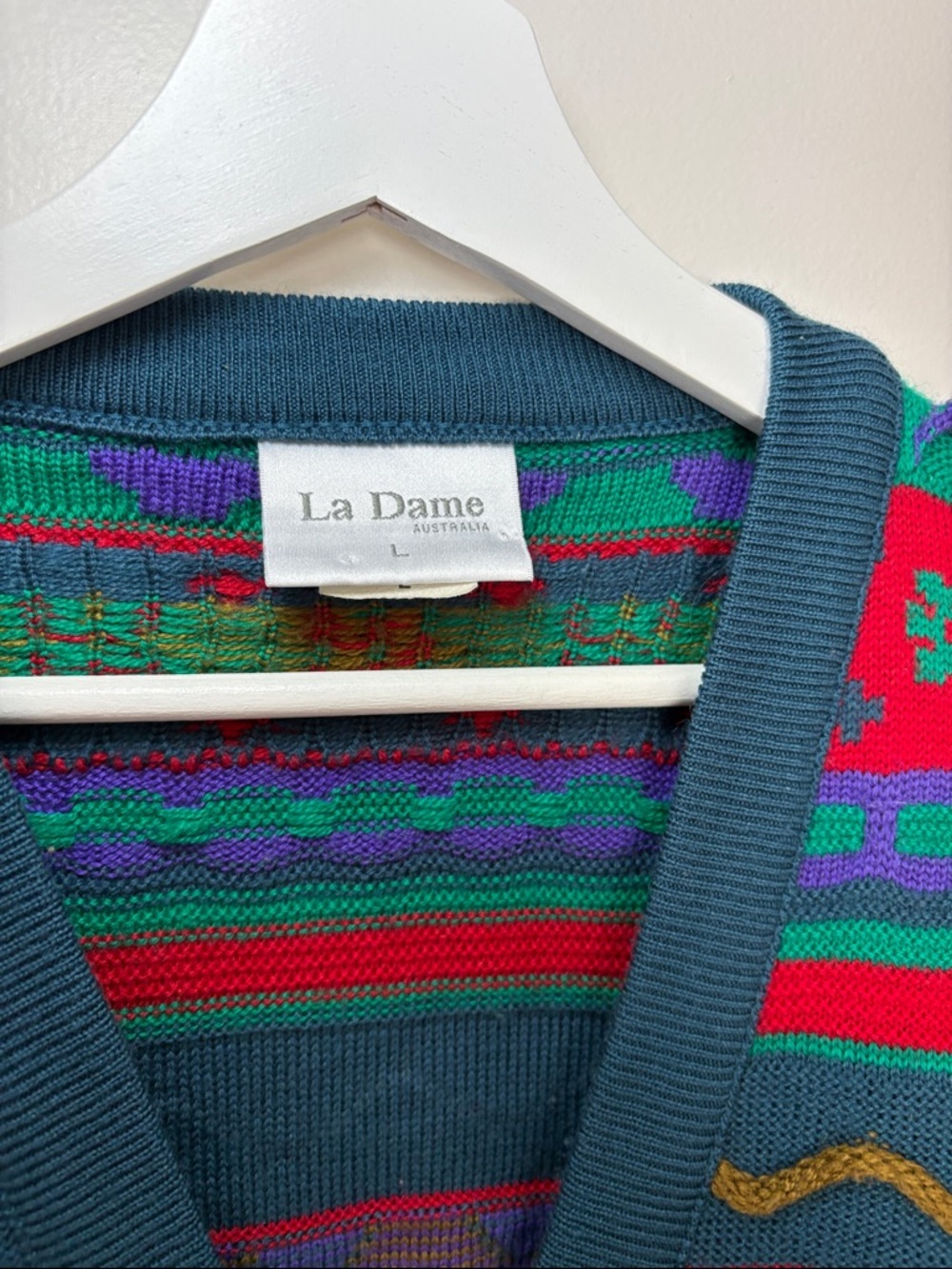 La Dame Australia Multi-Color Knit Cardigan Large - Picture 2 of 5